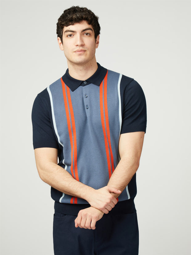 Ben Sherman Vertical Stripe Knit Polo in Dark Navy