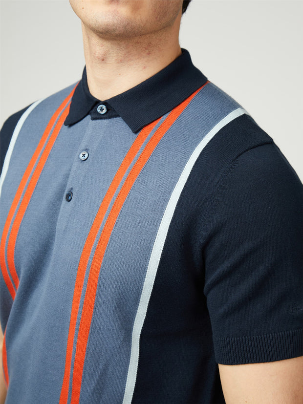 Ben Sherman Vertical Stripe Knit Polo in Dark Navy