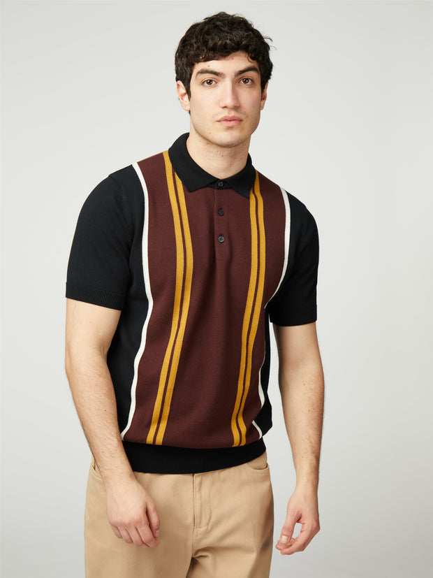 Ben Sherman Short Sleeve Knit Polo in Black