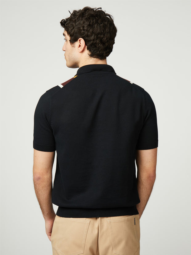 Ben Sherman Short Sleeve Knit Polo in Black