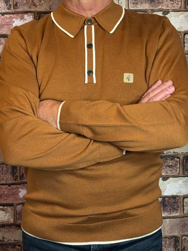 Gabicci Vintage Lineker Polo Knit. Toffee