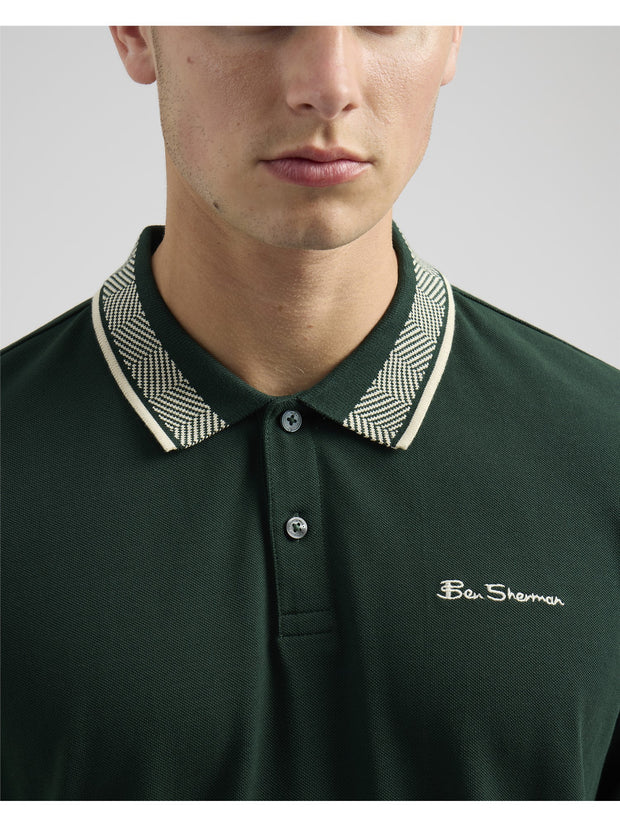 Ben Sherman Contrast Collar Polo in 067 Dark Green