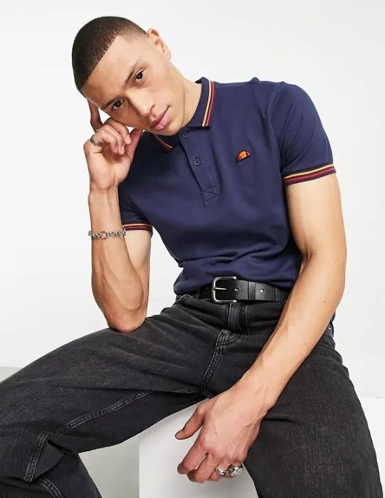 Ellesse Tipped Polo Shirt. Navy