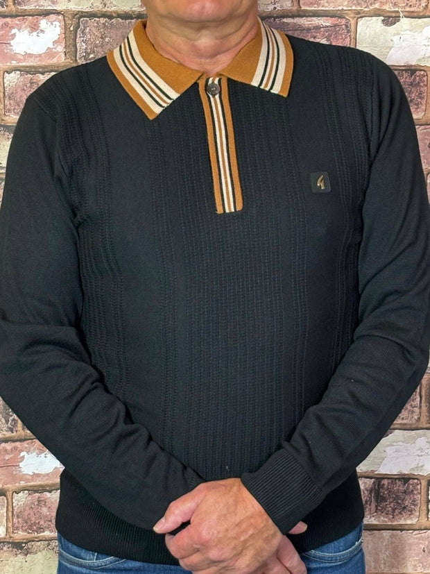 Gabicci Vintage Dean Polo Knit. Black