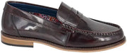 Roamers Leather Hi-Shine Saddle Loafers. Burgundy