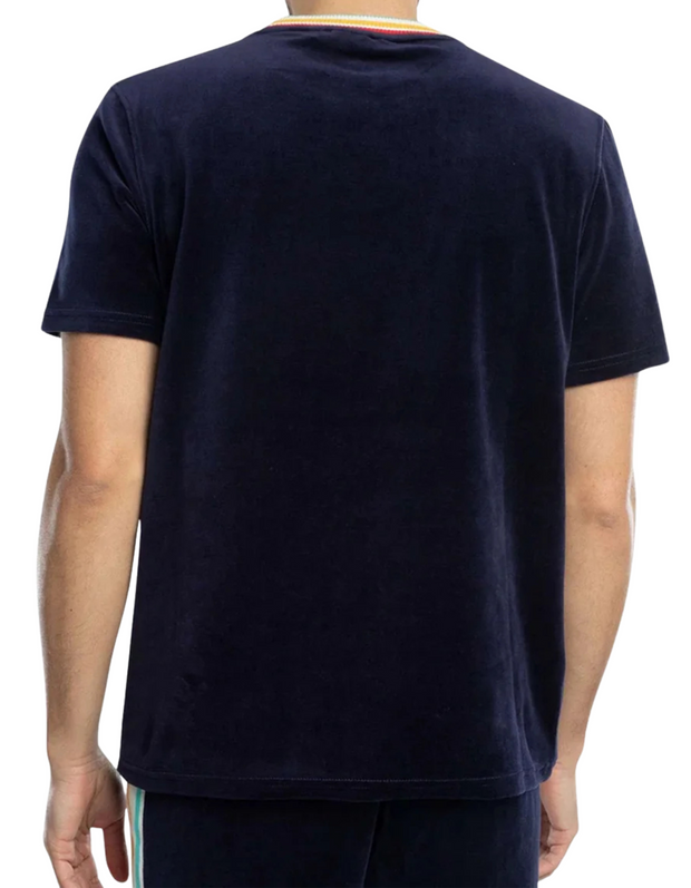 Sergio Tacchini Slice Velour T-Shirt in Maritime Blue / Gold