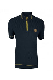 Trojan Basket Weave Fine Gauge Polo. Navy