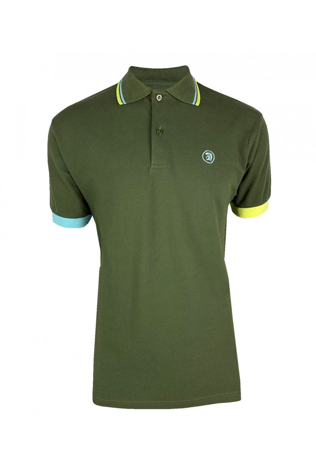 Trojan Contrast Rib Pique Polo. Army