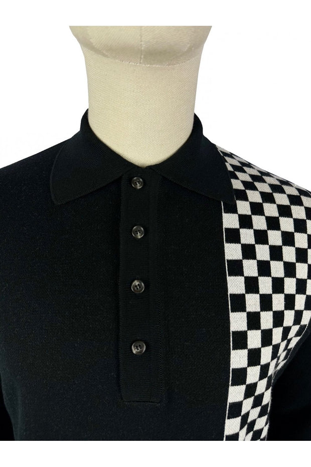 Ska & Soul ‘Weller’ Chequerboard Polo Knit. Black