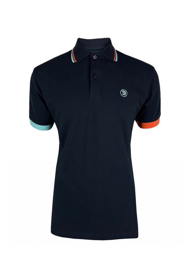 Trojan Contrast Rib Pique Polo. Navy