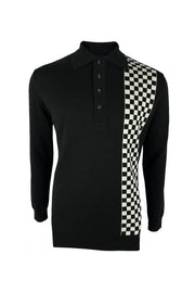 Ska & Soul ‘Weller’ Chequerboard Polo Knit. Black