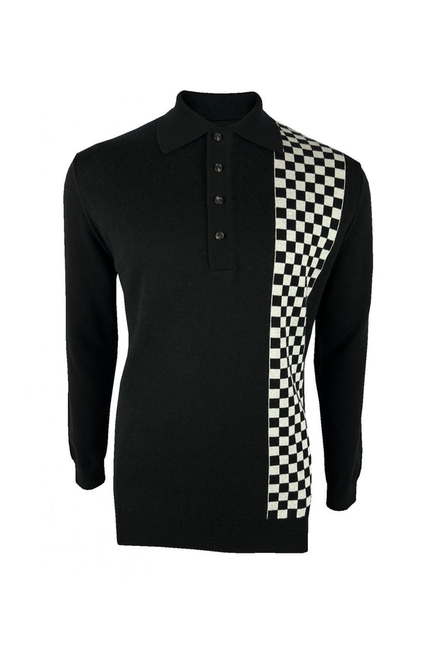 Ska & Soul ‘Weller’ Chequerboard Polo Knit. Black