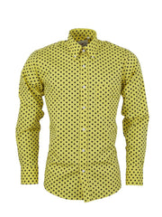 Mens Long Sleeve Classic Polka Dot Pattern Shirt. Mustard
