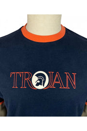 Trojan Outline Logo Tee. Navy