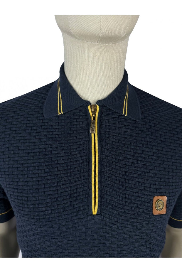 Trojan Basket Weave Fine Gauge Polo. Navy