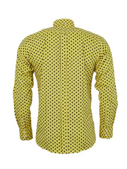 Mens Long Sleeve Classic Polka Dot Pattern Shirt. Mustard