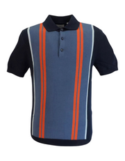 Ben Sherman Vertical Stripe Knit Polo in Dark Navy