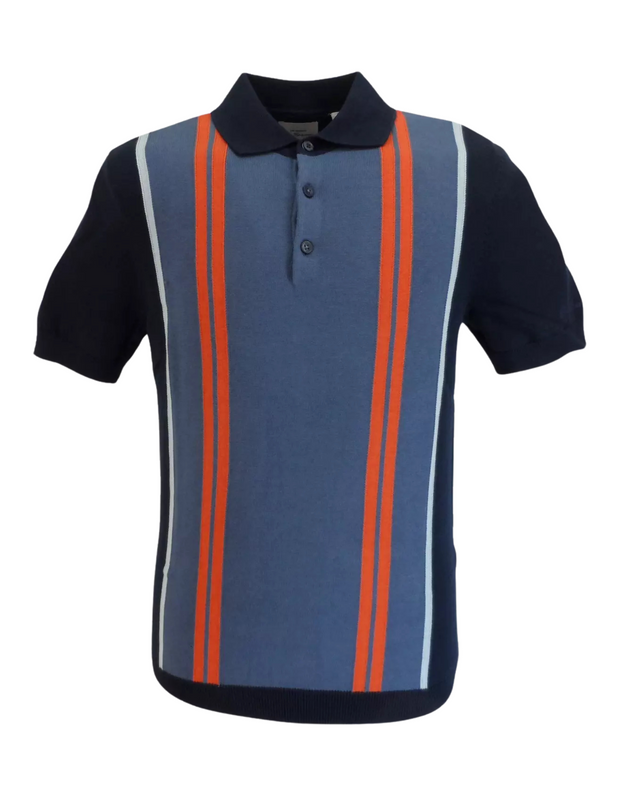 Ben Sherman Vertical Stripe Knit Polo in Dark Navy