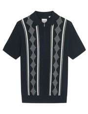 Ben Sherman Argyle Print Knitted Zip Polo in Black