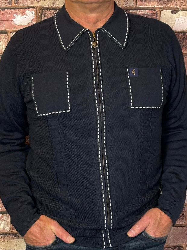 Gabicci Vintage Serg Zip Up Polo Knit. Navy