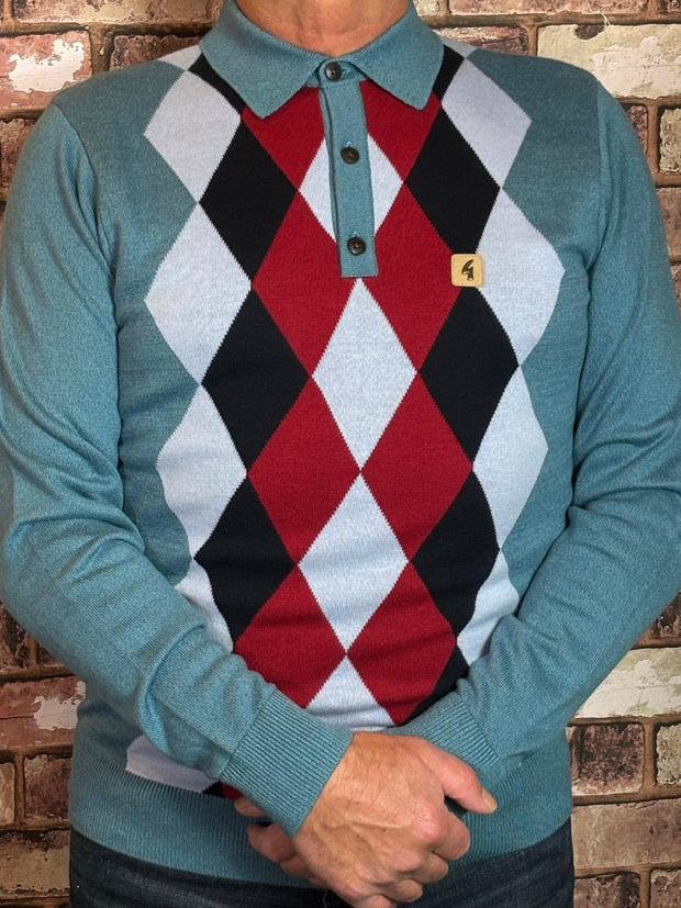 Gabicci Vintage Argyle Knit. Teal