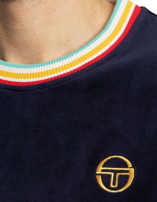 Sergio Tacchini Slice Velour T-Shirt in Maritime Blue / Gold