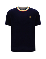 Sergio Tacchini Slice Velour T-Shirt in Maritime Blue / Gold