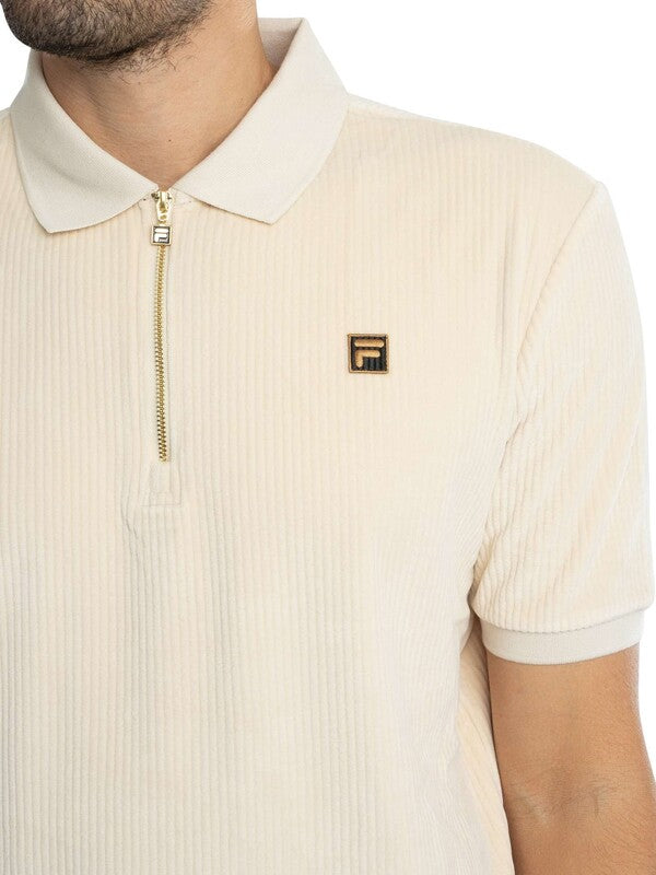 Fila Louie Slim Fit Ribbed Velour Polo. White Rat Race