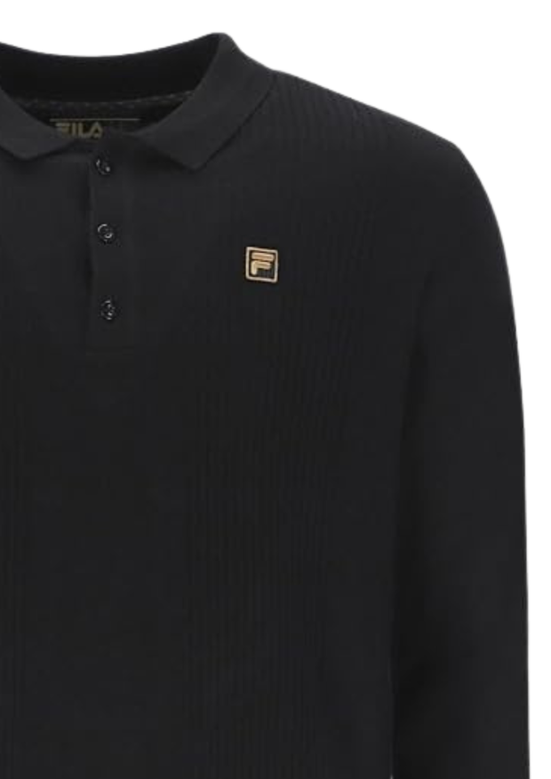 Fila Gold Frank Long Sleeve Knit Polo in Black