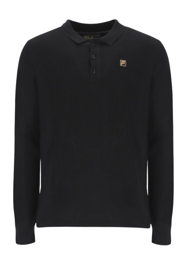 Fila Gold Frank Long Sleeve Knit Polo in Black