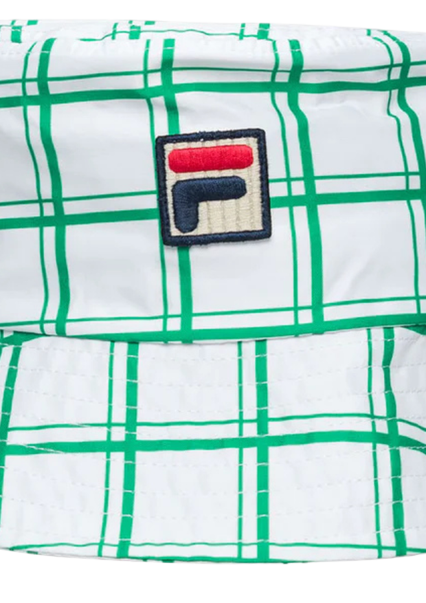 FILA Oscar Check Bucket Hat in White / Jelly Bean