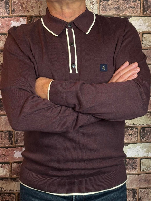 Gabicci Vintage Lineker Polo Knit. Berry