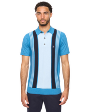 Gabicci Searle Stripe Knitted Polo in Aqua