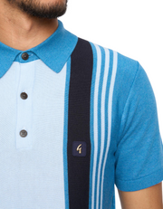 Gabicci Searle Stripe Knitted Polo in Aqua