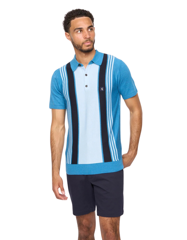 Gabicci Searle Stripe Knitted Polo in Aqua