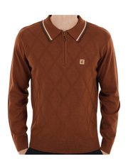 Gabicci Moore Long Sleeve Knitted Polo in Paprika