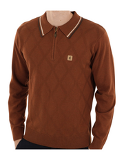 Gabicci Moore Long Sleeve Knitted Polo in Paprika