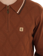 Gabicci Moore Long Sleeve Knitted Polo in Paprika