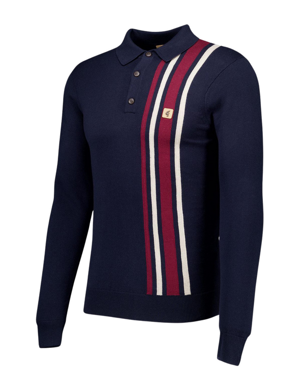 Gabicci Soda Long Sleeve Polo in Navy