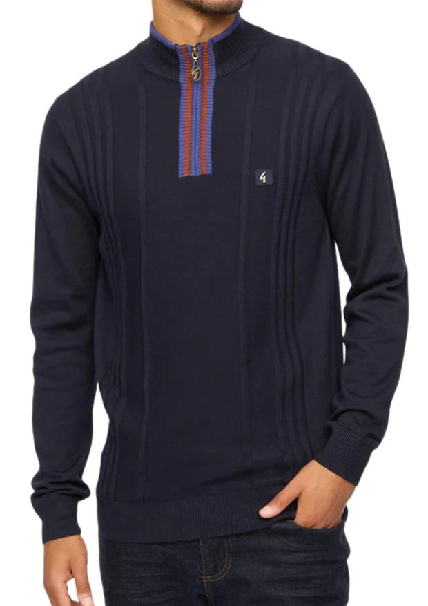 Gabicci Romley Knitted 1/4 Zip Sweater in Navy