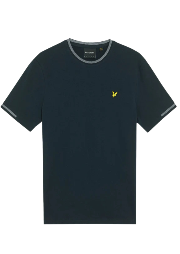 Lyle & Scott Birdseye Tipped T-Shirt in Navy / Ash Lilac
