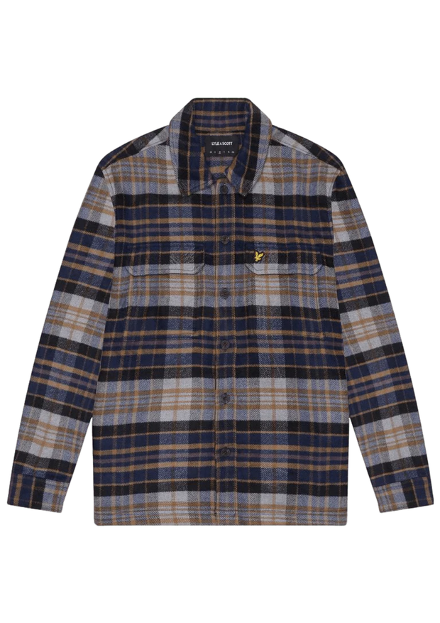 Lyle & Scott Flannel Overshirt in Dark Navy / Chalk