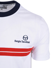 Sergio Tacchini New Supermac T-Shirt in White / Maritime Blue / Adrenaline Rush