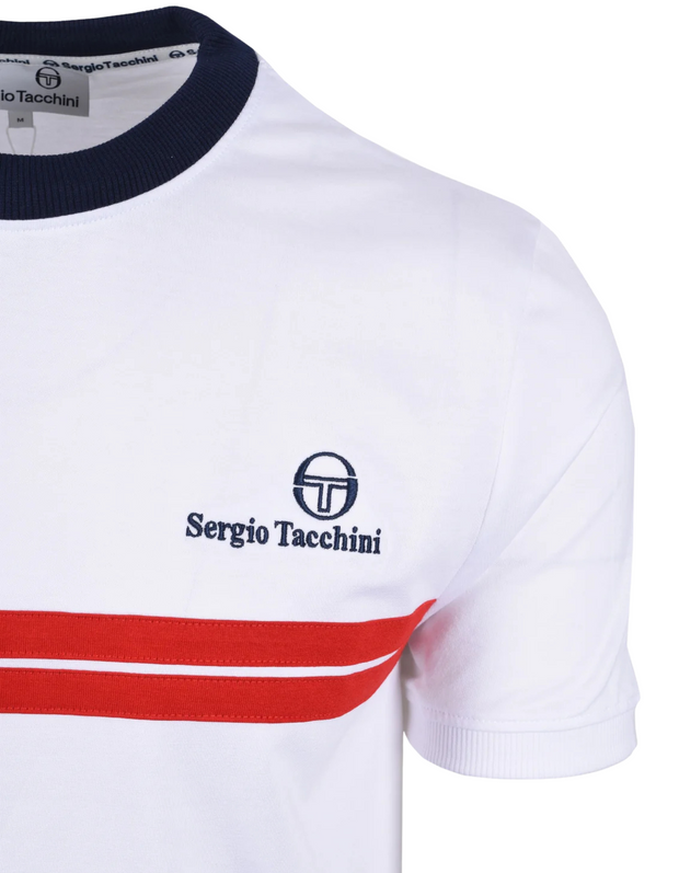 Sergio Tacchini New Supermac T-Shirt in White / Maritime Blue / Adrenaline Rush