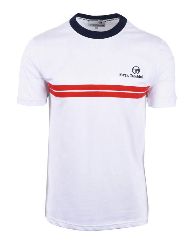 Sergio Tacchini New Supermac T-Shirt in White / Maritime Blue / Adrenaline Rush