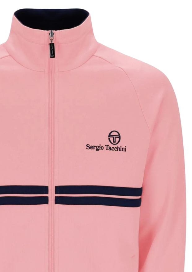 Pink jacket with black stripes and Sergio Tacchini logo on a white background