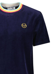 Sergio Tacchini Slice Velour T-Shirt in Maritime Blue / Gold