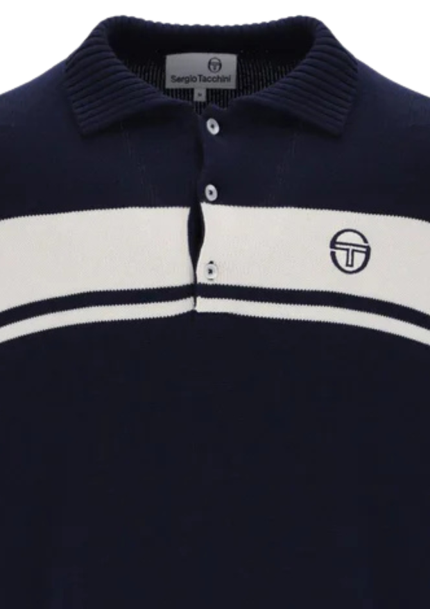 Sergio Tacchini Damarindo Knitted Polo in Maritime Blue / Gardenia