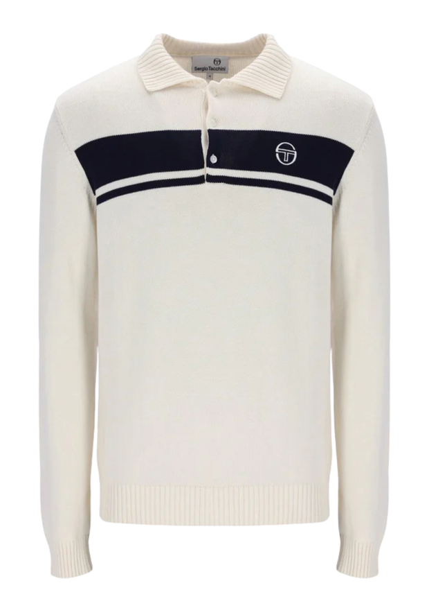 Sergio Tacchini Damarindo Knitted Polo in Gardenia / Maritime Blue
