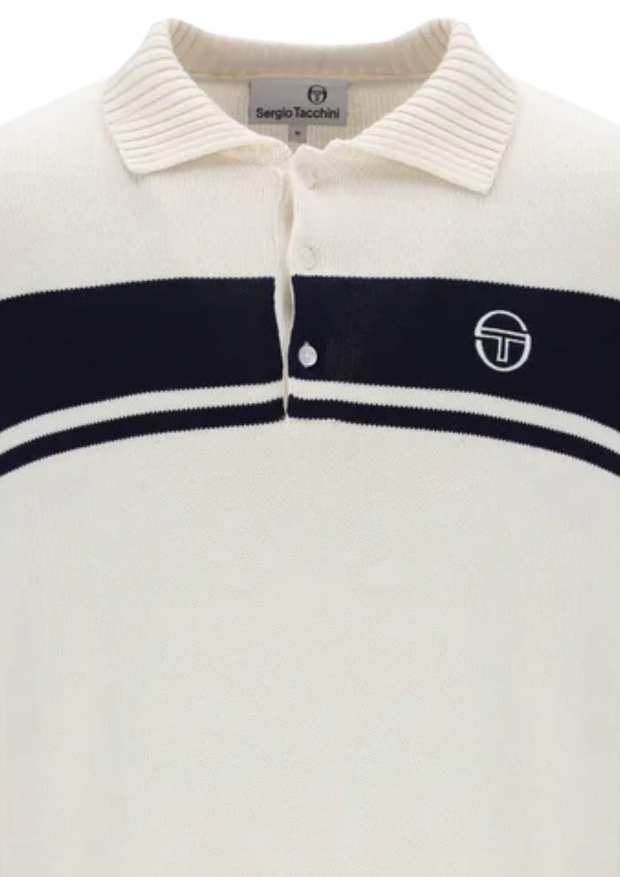 Sergio Tacchini Damarindo Knitted Polo in Gardenia / Maritime Blue